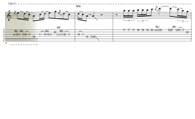 Lick 2: Here’s a real Carlos-ism. You’ll find this tremolo picking in almost everything he does and it is one of the facets of his playing that some find a little irritating. But as with any strong sounding technique, use it sparingly and you won’t go wrong.